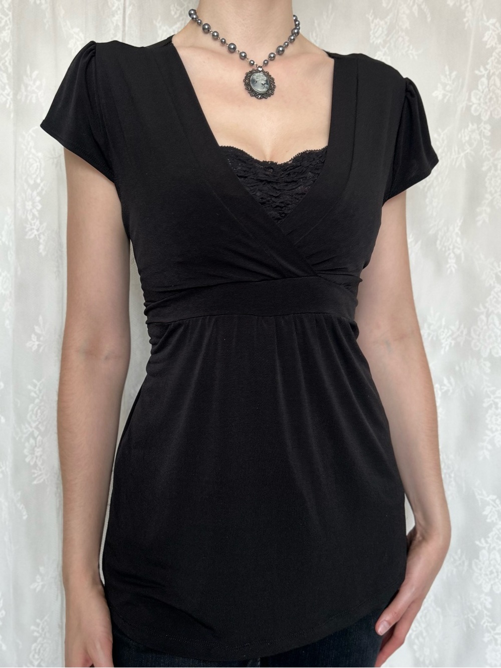 Y2K 2000s Whimsygoth Black Babydoll Blouse